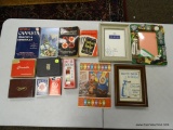 (R2) ASSORTED LOT TO INCLUDE PLAYING CARDS, ASSORTED PICTURE FRAMES, A VINTAGE CAROLING BOOKLET,