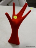 (R2) VELVET HAND DISPLAY IN RED. ITEM IS SOLD AS IS WHERE IS WITH NO GUARANTEE OR WARRANTY. NO