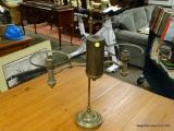 (R2) ANTIQUE DOUBLE OIL LAMP WITH HANDLE. MEASURES APPROXIMATELY 22 IN X 25.5 IN. ITEM IS SOLD AS IS
