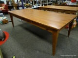 (R2) 8 FT PINE TABLE WITH SINGLE DRAWER AND PEG & NAIL CONSTRUCTION. MEASURES 8 FT X 3 FT 8 IN X 2