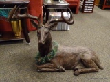 (R2) PLASTER AND FOAM DEER STATUE WITH REMOVABLE ANTLERS. MEASURES APPROXIMATELY 50 IN X 16 IN X 36