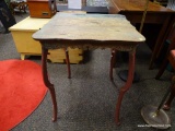 (R2) ANTIQUE WOODEN SIDE TABLE. MEASURES 24 IN X 24 IN X 30 IN. ITEM IS SOLD AS IS WHERE IS WITH NO