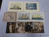 (R2) LOT OF VINTAGE PHOTOS AND PRINTS. INCLUDES PORTRAITS, SHIP PRINTS, AND A SMALL MAP OF CENTRAL