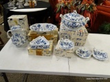 (R2) LOT OF BLUE DANUBE ITEMS TO INCLUDE A PAIR OF CANDLESTICK HOLDERS, A DIVIDED DISH, A FINGER