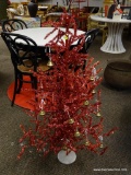 (R2) RED GLITTERY FINISH 4 FT CHRISTMAS TREE WITH JINGLE BELLS. ITEM IS SOLD AS IS WHERE IS WITH NO