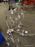 (R3) SILVER TONE AND SHELL MEDALLION CHANDELIER. ITEM IS SOLD AS IS WHERE IS WITH NO GUARANTEE OR