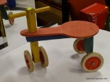 (R3) VINTAGE CHILD'S WOODEN TRICYCLE IN MULTIPLE COLORS. ITEM IS SOLD AS IS WHERE IS WITH NO