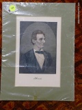 (R3) VINTAGE PRINT OF ABRAHAM LINCOLN AND A BRASS CARD HOLDER. ITEM IS SOLD AS IS WHERE IS WITH NO