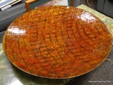 (R3) LARGE ORANGE AND RED DIAMOND PATTERN CHARGER PLATE. MEASURES 32