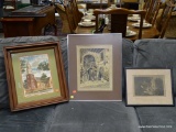 (R3) LOT OF 3 PICTURES TO INCLUDE A FRAMED WATERCOLOR OF A FOYER SCENE (SIGNED BY THE ARTIST IN THE