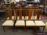 (R3) SET OF 8 BERNHARDT FAR EASTERN INSPIRED DINING CHAIRS WITH BRASS MEDALLION ACCENTED BACKS. 2