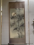 (R3) FAR EASTERN PAINTING ON RICE PAPER OF A SNOWY BAMBOO GROVE WITH BIRDS. MEASURES APPROXIMATELY