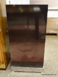 (R3) BLACK AND CHROME RECTANGLE PEDESTAL STAND. IS 1 OF A PAIR. MEASURES 18.5 IN X 13.5 IN X 38 IN.