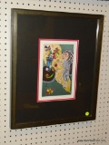 (R3) FRAMED PAINTING OF A WOMAN SITTING DOWN WITH A VASE OF FLOWERS. IS SIGNED 