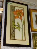 (R3) FRAMED FLORAL PRINT IN BLACK FRAME. MEASURES 29 IN X 39 IN. ITEM IS SOLD AS IS WHERE IS WITH NO