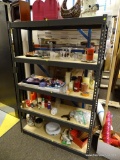(R3) WOOD AND METAL 5 TIER SHELVING UNIT WITH ADJUSTABLE SHELVES. MEASURES 48 IN X 19 IN X 72 IN.