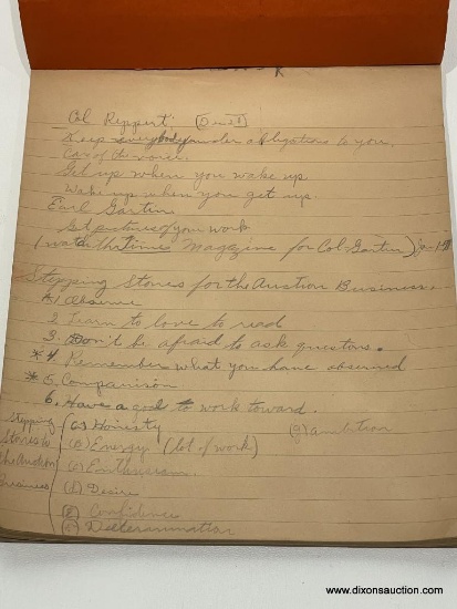 (1A) BOOK OF HANDWRITTEN NOTES FROM REPPERT AUCTION SCHOOL DATED DECEMBER 1939, REFERENCING CLASSES