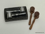 (8H) SETS OF GAVEL SALT AND PEPPER PEWTER AND WOOD