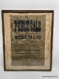 (9I) FRAMED PUBLIC AUCTION SALE BILL, HARVEY CORBIN AUCTIONEER, 1919, NICHOLSVILLE. CONDITION