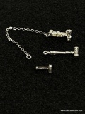 (9I BOX) THREE VERY TINY GAVEL LAPEL PINS (ONE MARKED 10KT)