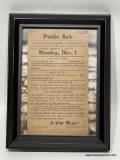 (2B) FRAMED PUBLIC SALE POSTCARD AUCTION SALE BILL H.O. BOYER AUCTIONEER, KANSAS - MEASURES 3.75