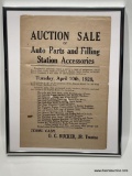 (2B) 1928 AUCTION SALE BILL OF AUTO PARTS AND FILLING STATION ACCESSORIES BY O.C. RUCKER, TRUSTEE -