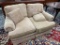 SHERRILL LOVESEAT SOFA WITH COARSE TEXTURE TAN UPHOLSTERY (60 X 34)