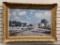 SIGNED 'ROSE' OIL ON CANVAS PRINT OF BEACH SCENE WITH COTTAGES (FRAME 32 X 44)