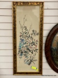 ORIENTAL PRINT OF BLOSSOMS IN GILT FRAME WITH BAMBOO RELIEF ((14 X 33)