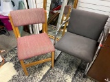 TWO UPHOLSTERED CHAIRS CHROME AND WOOD FRAME