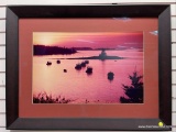 PHOTO PRINT OF BOATS IN BRIGHTLY COLORED SUNSET ( 34 X 26)