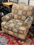 OVERSTUFFED ARMCHAIR WITH GEOMETRIC PATTERN UPHOLSTERY BY HICKORY HOUSE