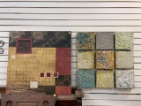 DECORATIVE ARTWORK PATTERNED SQUARES, CANVAS AND METAL, LARGER ONE MEASURES 35 INCHES SQUARE