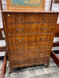 MAPLE HIGH BOY DRESSER CHEST OF DRAWERS FOOTED SIX DRAWER (50 X 36 X 20)