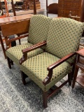 UPHOLSTERED CHERRY FINISH ARMCHAIRS BY AMERICAN OF MARTINSVILLE