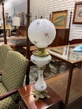 GONE WITH THE WIND STYLE LAMP WITH FLORAL DESIGNS, ELECTRIC, 34 INCHES TALL