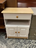 MINI SIDEBOARD STORAGE CABINET WHITE WITH WOOD TOP 28 X 16 X 32