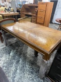 ORIENTAL STYLE BRASS CORNER DINING ROOM TABLE WITH TWO LEAVES. CONDITION ISSUES. TABLE MEASURES 37 X