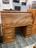 OAK ROLL TOP DESK, CONDITION ISSUES 54W X 50H X 24D