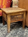 SOLID OAK PRIMITIVE END SIDE TABLE WITH SINGLE DRAWER FARMHOUSE STYLE (24 INCH)