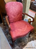 BROCADE UPHOLSTERED GOOSENECK ARMCHAIR