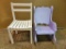 WOOD CHILDRENS' CHAIRS ONE PAINTED WHITE AND ONE PAINTED LAVENDAR - LARGEST MEASURES 22