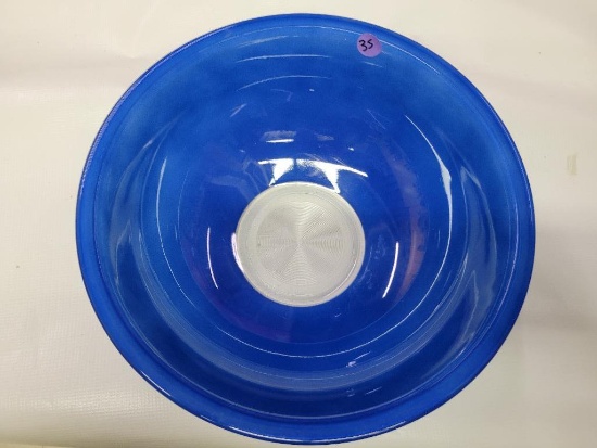 PYREX COBALT BLUE GLASS MIXING BOWL CLEAR BOTTOM FOR OVEN OR ICROWAVE (4L) - MEASURES 11.5"W X 4.5"H