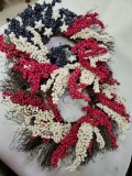 TWO RED, WHITE AND BLUE FLORAL WREATHS - NEW WITH TAGS - EACH MEASURES APPRX 24