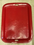 VINTAGE METAL TRAY PAINTED RED - GREAT TO USE AT AN OUTDOOR BBQ MEASURES APPROX 19