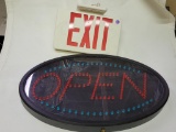 ONE EXIT SIGN AND ONE OPEN SIGN - UNTESTED - OPEN SIGN HAS A CRACK ON THE FACE (SEE PHOTOS)