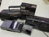 VINTAGE ELECTRONIC LOT INCLUDES GENERAL ELECTRIC TAPE RECORDER AND TAPES, A LENOX SOUND CT-99 TAPE