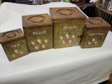 VINTAGE RETRO WOODCREST BY STYSON JAPAN NESTING WOOD DOVETAILED CANISTER SET STRAWBERRIES (FLOUR,