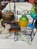 LOT OF SUMMERTIME TIKI ITEMS INCLUDING TWO SMALL METAL SHELVES (LARGEST IS APPROX 24