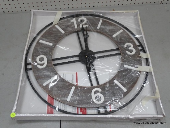 (BAY1 ENT) RUSTIC WOODEN WALL CLOCK. SIMILAR ITEMS RETAIL FOR $20 ONLINE AT AMAZON. ITEM IS SOLD AS